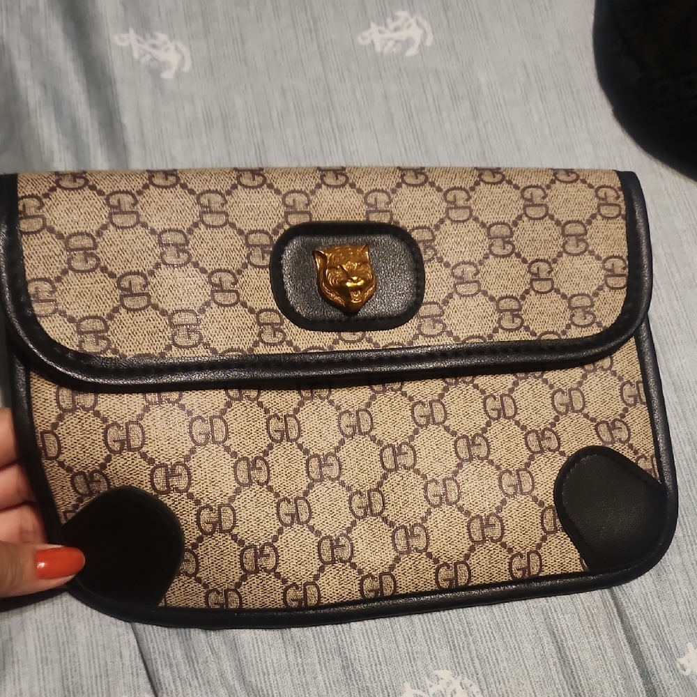 Brown and Black Patterned Clutch Used